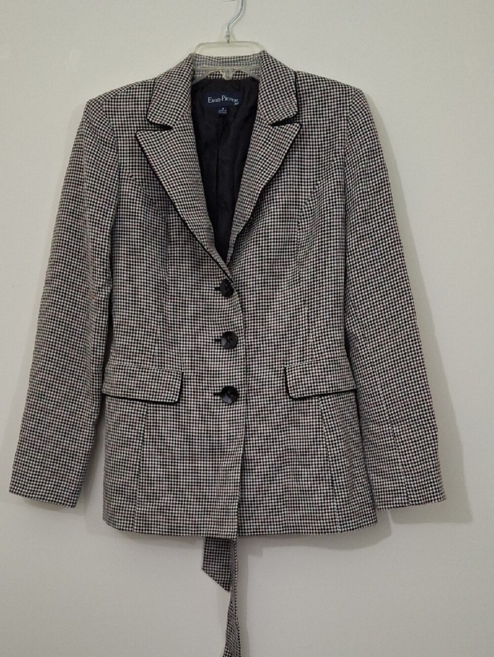 Evan Picone Black and White Houndstooth Single-Breasted Blazer, Size 8